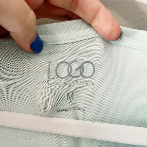 LOGO by Lori Goldstein 3/4 Sleeve Mint Green Tunic w/ Chiffon Trim Size Medium - Picture 5 of 7